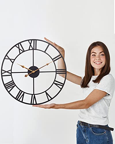 20 Inch Wall Clock, Large Wall Clock Battery Operated Silent Non Ticking, Modern Farmhouse Vintage Rustic Roman Numeral Metal Indoor Outdoor Clock For Living Room, Kitchen, Patio, Pool - Black #TOP6