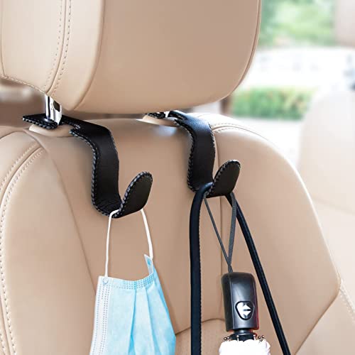Headrest Hooks For Car, Car Purse Hook Holder,2 Pcs Leather Purse Holder For Car,Car Back Seat Headrest Hanger Vehicle Black Leather Storage #TOP5