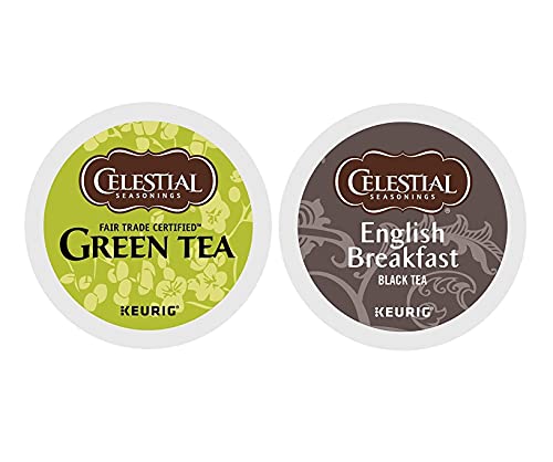 Celestial Seasonings Single-Serve K-Cup Pods English Breakfast & Green Tea Variety Pack, 24 Count (12 of each) W/ F.O.Y Brand Honey Sticks Sampler