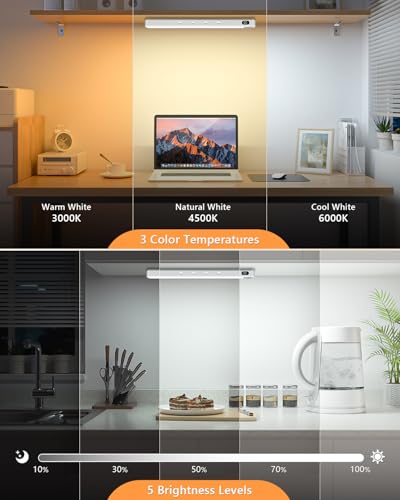 Image of WILLED Under Cabinet & Closet Lights, Motion Sensor, Rechargeable, Magnetic, 3 Color Temps, Dimmable LED Light Bar for Indoor Kitchen Counter (4 Pack, White)