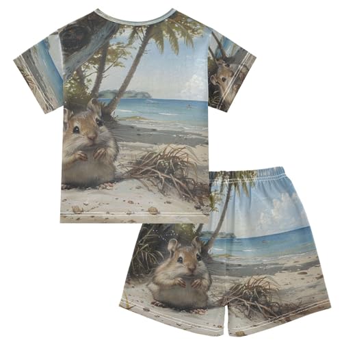 ALAZA Mouse on The Summer Beach Pajama Set Short Sleeve Sleepwear Soft Lounge Nightwear2