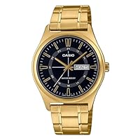 Casio MTPV006G-1C Analog Gold Band Unisex Adult Watch, Black Dial, 45.1 × 38 × 9.4 mm