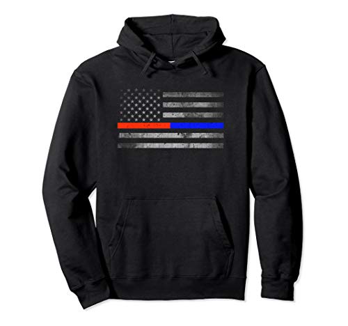 Thin Red Blue Line Police Firefighter Flag Hoodie