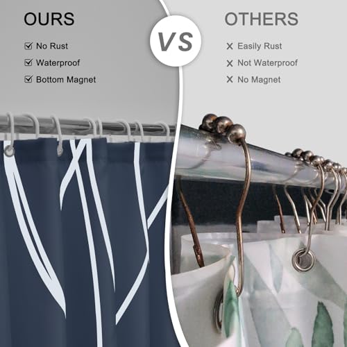 Punkray Aegean Blue Shower Curtain for Bathroom with Hooks, Shower Curtain Set, White Stripe Bath Curtains Decorative Shower Curtains Water Repellent Washable, 72 x 72 - Thumbnail 6