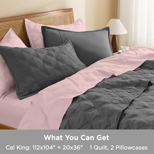 Image of Litanika California King Size Quilt Set Grey- Oversized Lightweight Comforter Bedspreads & Coverlets Gray - Bedding Cover Bed Decor - 3 Pieces (1 Quilt, 2 Pillowcases)