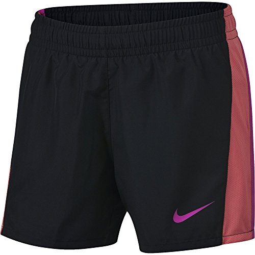 NIKE Girls' Dry 10K Running Shorts, Black/Sea Coral/Hyper Magenta, Large