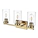 A1A9 3-Light Bathroom Vanity Light, Modern Brushed Gold Wall Lights with Clear Glass Shades, Bathroom Wall Sconce Lamp for Mirror Living Room Bedroom Hallway