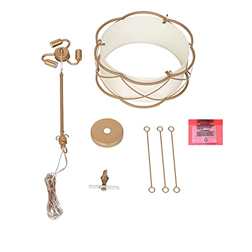 Durent Lighting Modern Gold Chandelier, 3-Light Drum Large Pendant Lighting Fixture With Fabric Shade, Cage Hanging Farmhouse Chandelier For Dining&Living Room, Bedroom, Kitchen, Foyer, Dia 15.7 #TOP7