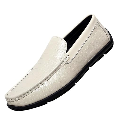 Classic Slip-on Mens Loafers Round Toe PU Leather Plaid Comfortable Anti-Slip Flexible Wedding Driving