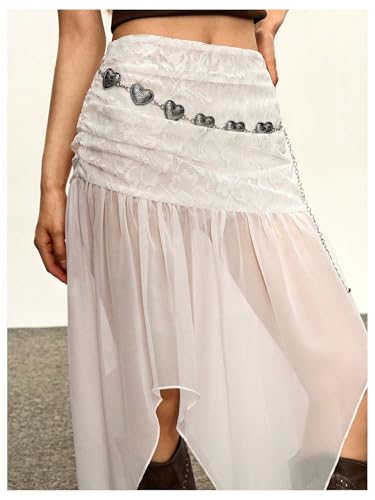 Floerns Women's Western Sheer Lace Long Skirts Asymmetrical Hem Renaissance Midi Skirt Without Belt4