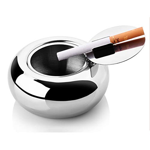 Cinzeiro à prova de vento, cinzeiro de mesa moderno de aço inoxidável com tampa, cinzeiro de cigarro