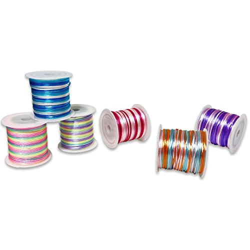 20Yard 2Mm 6Pack Rattail Satin Nylon Trim Cord Rainbow Bracelet Beading String Silk Cord For Beading Jewelry Making Chinese Knotting Kumihimo Christmas Tree 6Pack2 #TOP1