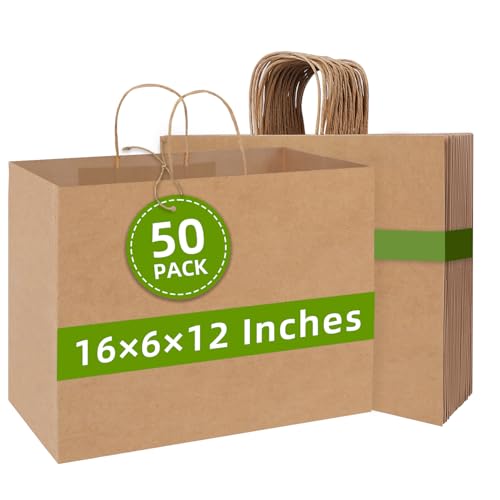Johuivo Brown Paper Bags with Handles, 50 Pcs...