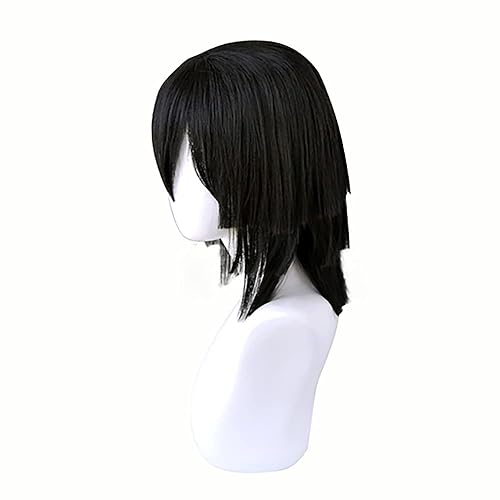 Miniatura 5 de Peluca de pelo sintético largo y corto de anime para fiesta de disfraces de Halloween con gorra de peluca gratis (negro corto)