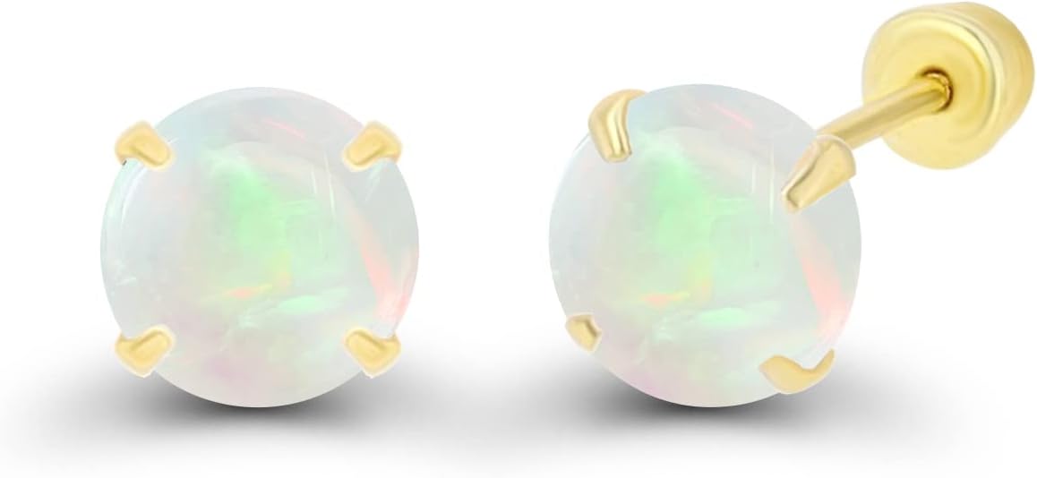 Solid 14k Gold Hypoallergenic 4mm Round Birthstone Solitaire Prong Set Screw Back Stud Earrings - Image 2