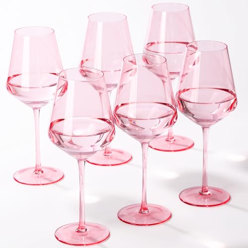 SIPBYSOP Pink Wine Glasses Set of 6, 17oz, Handblown Colored