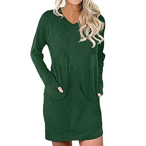 Tops For Womens Work Casual Soft Lightweight Long Sleeve Solid T-Shirts Plus Size V Neck Loose Sweatshirt With Pockets Green #TOP7