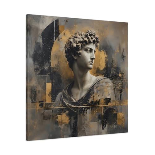 Tableau abstrait buste d'homme or et gris avec châssis premium 3cm