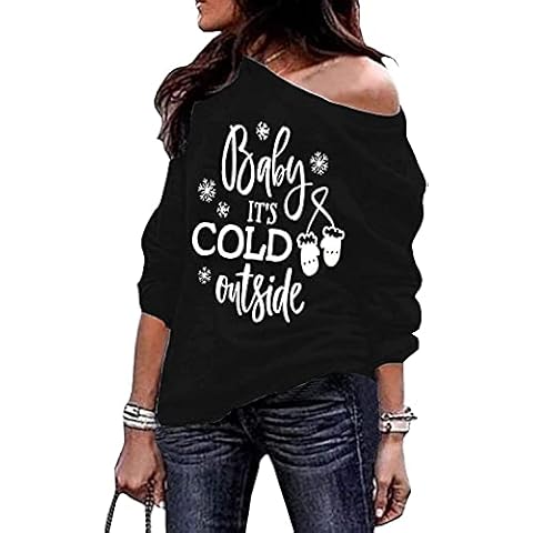 Roshop Womens Off Shoulder Baby Its Cold Outside Holiday Long Sleeve Sweatshirts GL L Cover