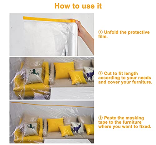 Muf 9 X 65 Feet Plastic Drop Cloth Plastic Sheeting With Masking Tape,Waterproof Protective Masking Film,Prevent Dust Paint For Car,Furniture,Carpet,Floor,1 Pack #TOP6