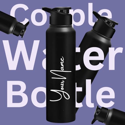 Image of Caspian Hike Customised Stainless Steel Water Bottle 1L, Combo Black with Logo Print - Personalised Water Bottle with Your Name Print for School Office Gym- Perfect for Corporate Gifting (Set of 2)