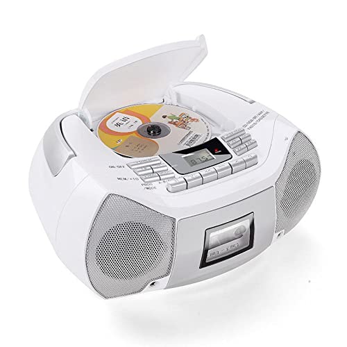 Portable Top Loading CD Boombox with AM/FM Stereo Radio in White | CD-R/CD-RW/MP3 Compatible | LCD Display | AUX Port USB Input 