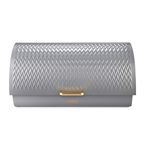Tower T826090GRY Empire Roll Top Bread Bin, Stainless Steel, Grey and Brass, One Size