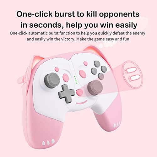 AJIJAR Wireless Controller Compatible with Nintendo Switch/Switch Lite, Bluetooth Pro Controller with Turbo, Motion, Vibration, Alarm Function, Headphone Jack and Breathing LED Light (Pink)