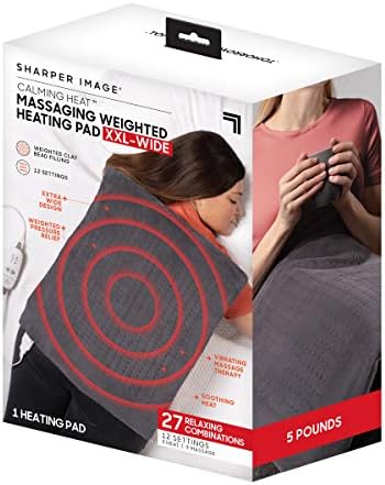 Calming Heat XXL-Wide Massaging Weighted Heating Pad by Sharper Image- Electric Heating Pad with Massaging Vibrations, Auto-Off, 12 Settings- 3 Heat, 9 Massage- 27 Relaxing Combos, 20” x 24”, 5 lbs