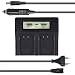 Produktbild Dual Akku-Ladegerät kompatibel mit Casio NP-20, NP-60 - mit USB-Anschluss, LCD-Display und Kfz-Ladekabel - Schnellladegerät