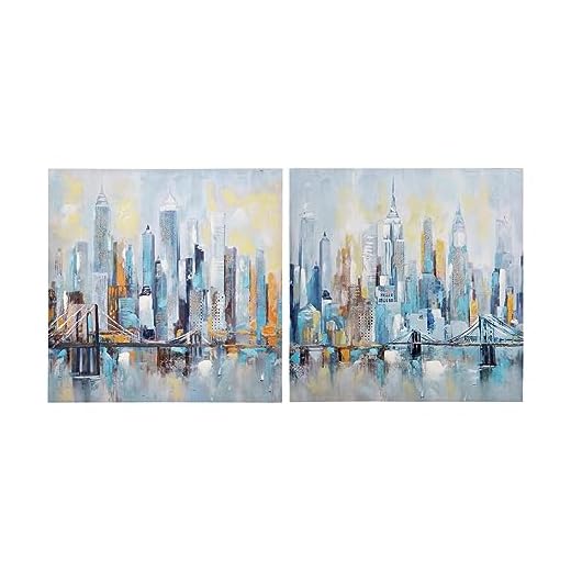 Set 2 Lienzos Ciudad 40% Pintado Mano 60X3X60 Cm