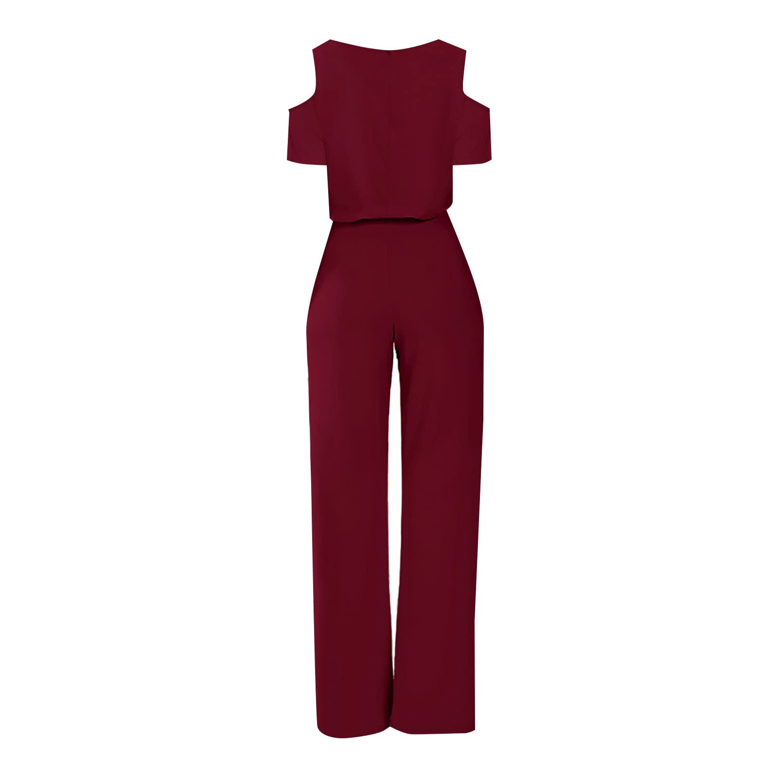 Jumpsuit Damen, Jumpsuits für Damen Lang, Overall Sommer Playsuit Outfit Frauen Komplett, Romper Einteiler Kostüm, Kurzarm Luftig Overall Damen Festlich Hochzeit Hohe Taille Musselin Jumpsuit Damen