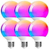 ILC G25 Globe Light Bulbs, App-Controlled Vanity Light Bulbs with Bluetooth Mesh, Color Changing, 1600 Million Colors, 6W, 60W Equivatlent, 600LM, CCT: 2700K-6000K, CRI>95+, E26 Base (6 Pack)