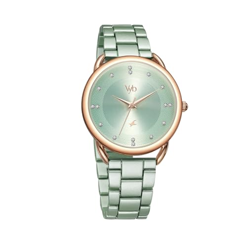 Fastrack Vyb Charmer Quartz Analog Green Dial Green Stainless Steel Strap Watch for Girls - FV60007KM02W