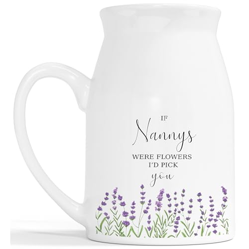 Personalised Flowers Milk Jug Vase - Were Flowers I'd Pick You Lavender Ceramic Customised Vase - Mothers Day Nanny Gran Mum Mom Mummy Grandmother Aunty Friend - White Vase 450ml
