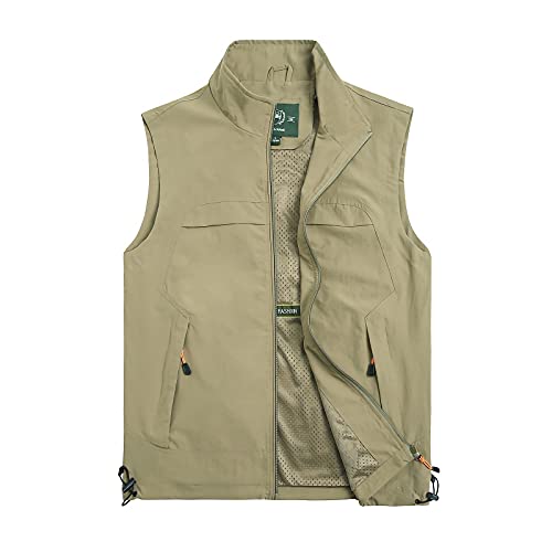 Herren Angelweste, Multi-Pocket Arbeitsjacke, Outdoor Leichte Weste, Sommer Safari Angeln Reise Fotografie Gilet,Khaki,M Cover