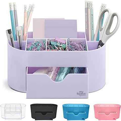 Lavender Desk Organizer for Office Supplies and Desk Accessories - Pen Holder Desktop Organization for Room College Dorm Home School (White Lavender) Cover