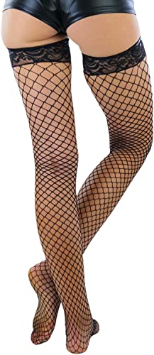 Image of ToBeInStyle Women's Vibrant Large Net Fishnet Thigh High Elastic Nylon Novelty Stockings