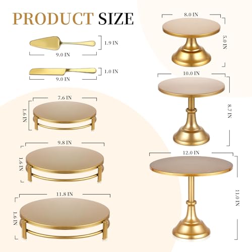 sansaieco 8 PCS Gold Cake Stand Set with Gold Pedestal Cake Stand and Cake Cutter Pie Spatula, Dessert Table Display Set for Wedding, Party, Birthday, Baby Shower, Event Bridal Celebration by sansaieco - Image 2