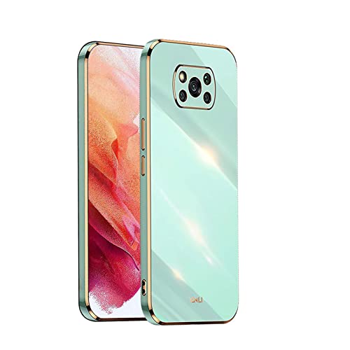 WEIOU Cover per Xiaomi Poco X3 NFC/Poco X3 Pro Case, Custodia in Morbida Silicone TPU Bordo Dorato Della Placcatura Anti-Graffio Antiurto Protettiva Shell Bumper - Verde