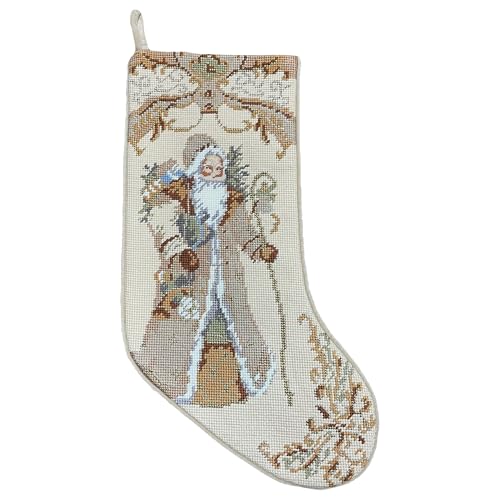 Peking Handicraft Embroidered Needlepoint Stockings Santa with Gift, 18-inch Height,