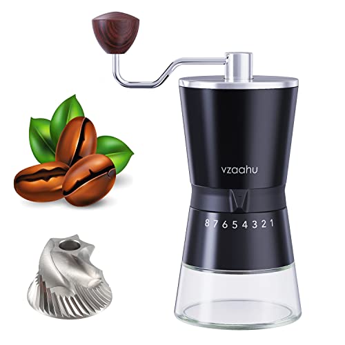 Vzaahu Manual Coffee Grinder, with Adjustable Coarseness 8 level, CNC Stainless Steel Conical Burr Core, Black, Portable Mill for Home Office