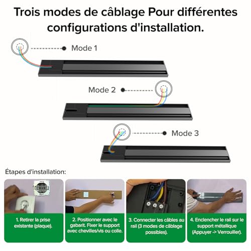 GONEO Rail de Prises modulable Mural 75 cm, multiprise électrique avec 5 adaptateurs et interrupteurs, 16A 3680W, 2P+T, Extensible jusqu'à 8 Prises, idéal pour Cuisine, Salon, Lieu de Travail – vue 8