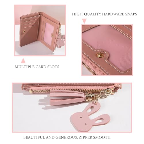 Women Wallet, PU Card Holder Wallet with Metal Snap Button, Small Wallet with Zipper, Bi-fold Wallets with Pendant for Travel(Blue)4