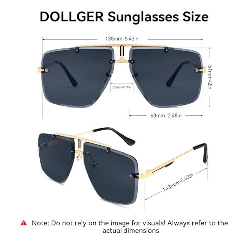 Image of Rimless Oversized Square Sunglasses for Men Trendy Fashion Big Shades Tinted Lens Gold Metal Frameless Glasses UV400