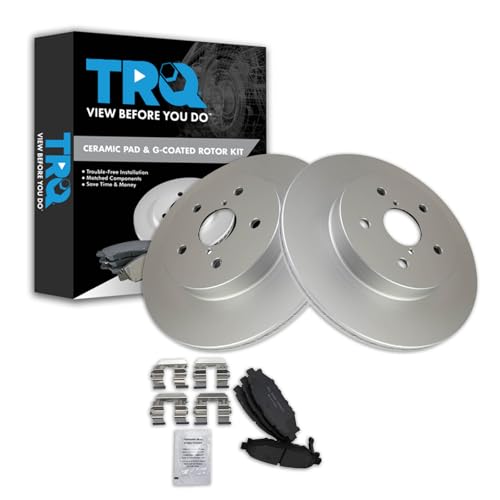 Image of TRQ Rear Brake Pad and Rotor Set Ceramic G Coated Rotors Compatible with 2016 Subaru WRX