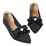 Semwiss Pointed Toe Flats for Women Dressy Ballet Flats Comfortable Shoes for Work Business Casual with Pearl Black Size 8.5