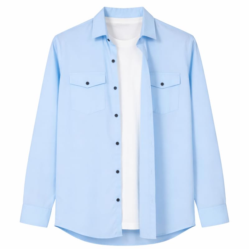 Image of DEELMO Men Solid Slim Fit Casual Overshirt Style Shirt | Full Sleeve Button-Down Layering Shirt Smart Casual Look
