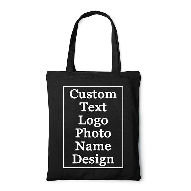 YILDEX Personalizado Nombre Tote Compras Bolsa Viaje Bolsa Grande Moda Personalizado Mujeres Bolso Eco Maestra Dama De Honor Regalo Black,One-Sided Printing