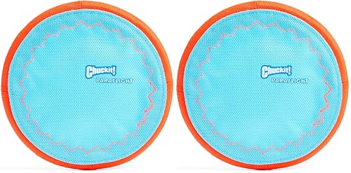 Image of Chuckit! Paraflight Flying Disc Dog Toy - Water Floating Flyer - Durable Nylon Construction with Soft Rubber Edges - for Small and Medium Dogs - Size Small - 6.75 inch L x 6.75 inch W (Pack of 2)